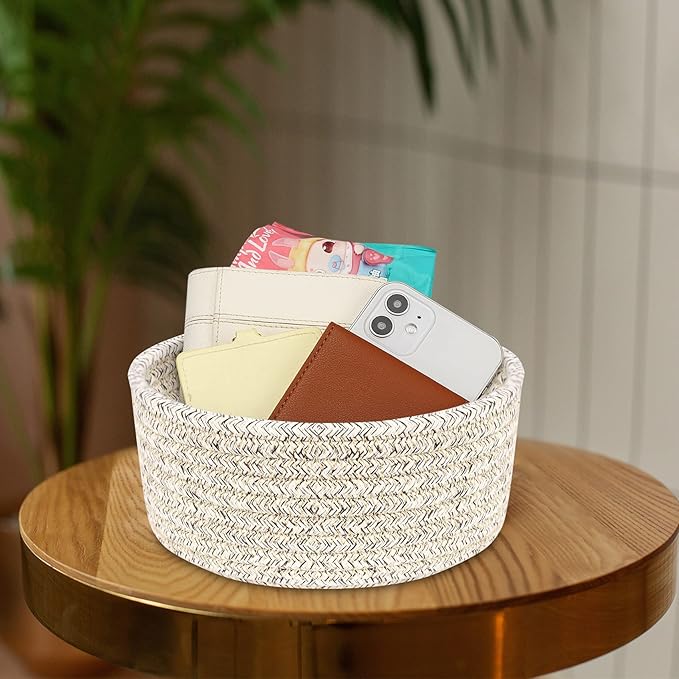ABenkle 2 Pack Small Baskets, Cotton Rope Woven Basket, Cute Mini Tiny Storage Baskets, Decorative Boho Basket for Nursery Living Room Bedroom Shelf, Empty Gift Basket - Mixed Brown
