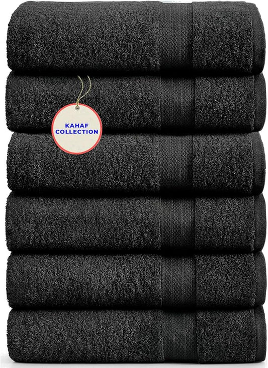 100% Cotton Bath Towels, 24x48 Pack of 6 Towels, Quick Dry, Highly Absorbent, Soft Feel Towel, Gym, Spa, Bathroom, Shower, Pool, Luxury Soft Towels (Black, 24x48-6 Pack)
