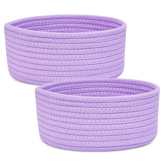 ABenkle 2 Pack Small Baskets, Cotton Rope Woven Basket, Cute Mini Tiny Storage Baskets, Decorative Boho Basket for Nursery Living Room Bedroom Shelf, Empty Gift Basket