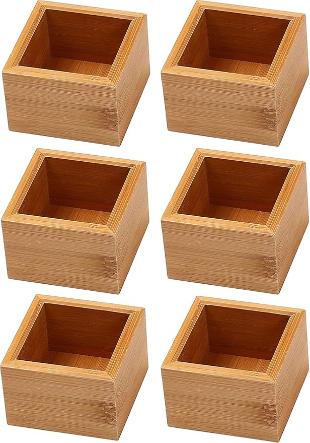 YBM Home Bamboo Drawer Organizer Storage Box for Kitchen Drawer, Junk Drawer, Office, Bedroom, Children Room, Craft, Sewing, and Bathroom, 6 Pack 3x3x2 inch