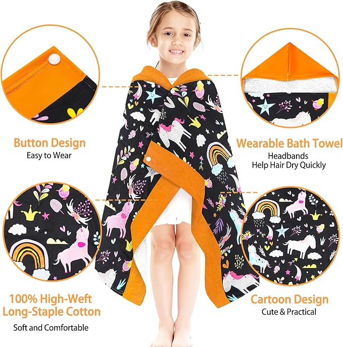 Hooded Towels for Kids - Ultra Soft 100% Cotton Toddler Hood Bath Towels/Pool Terry Towel Beach Poncho Wrap Absorbent Cute Bath & Swim Wrap for Boys & Girls 3-10 Years
