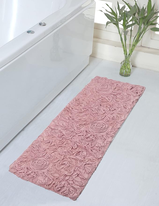 Home Weavers Bell Flower Collection 100% Cotton Tufted Bath Rugs, Extra Soft and Absorbent Bath Rugs, Non-Slip Bath Mats, Machine Washable, Bath Mats for Bathroom Floor and Tub, 21"x54" Runner, Pink