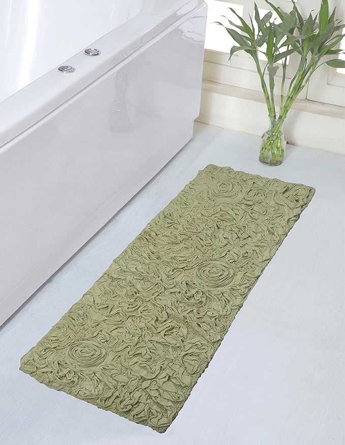 Home Weavers Bell Flower Collection 100% Cotton Tufted Bath Rugs, Extra Soft and Absorbent Bath Rugs, Non-Slip Bath Mats, Machine Washable, Bath Mats for Bathroom Floor and Tub, 21"x54" Runner, Green