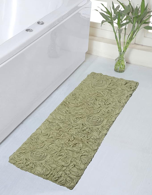 Home Weavers Bell Flower Collection 100% Cotton Tufted Bath Rugs, Extra Soft and Absorbent Bath Rugs, Non-Slip Bath Mats, Machine Washable, Bath Mats for Bathroom Floor and Tub, 21"x54" Runner, Green