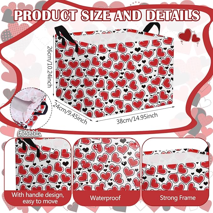 Youyole 6 Pcs Galentine's Day Gifts Basket Set Valentine's Day Storage Bins Red Heart Empty Gifts Basket Organizer with Love Pattern Valentine Decorative Container Box with Handle for Closet Shelf