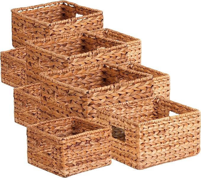Honey-Can-Do Banana Leaf Storage Baskets –Water Hyacinth Woven Basket,Decorative Baskets for Shelves,Basket for Gifts,Closet,Pantry,and Home Organization,Set of 3,Multi-Size,(Pack of 3)