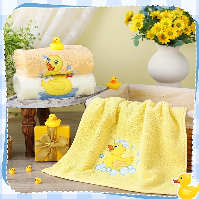 3 Pack Rubber Ducky Coastal Hand Towels for Bathroom 100% Cotton Embroidered Bathroom Towels 13.78 x 29.53 Inch Beach Hand Towels Soft Absorbent Cotton Towel (Yellow, Duck)