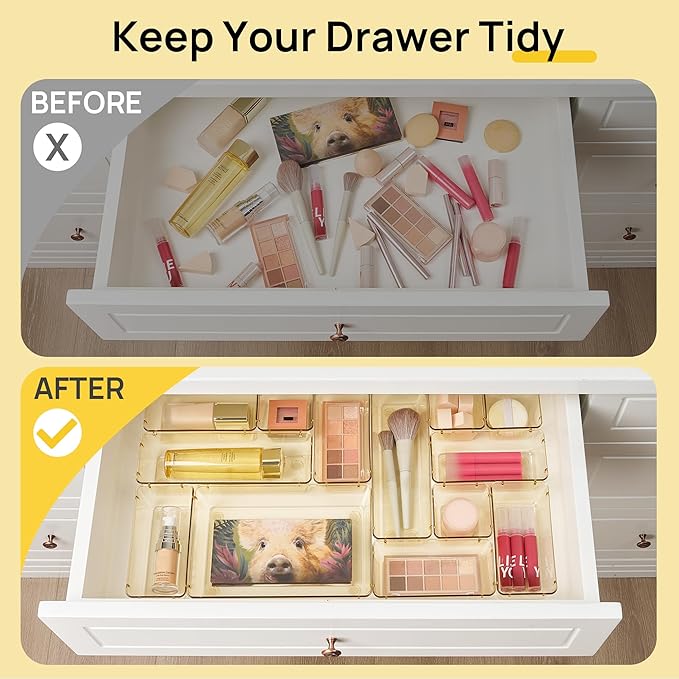 Vtopmart Clear Plastic Drawer Organizers for Bathroom (Clear Champagne)