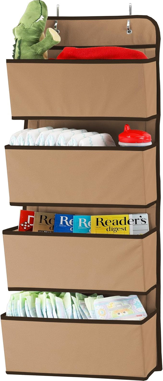 Simple Houseware 4 Pocket Over the Door Wall Mount Hanging Organizer, Beige
