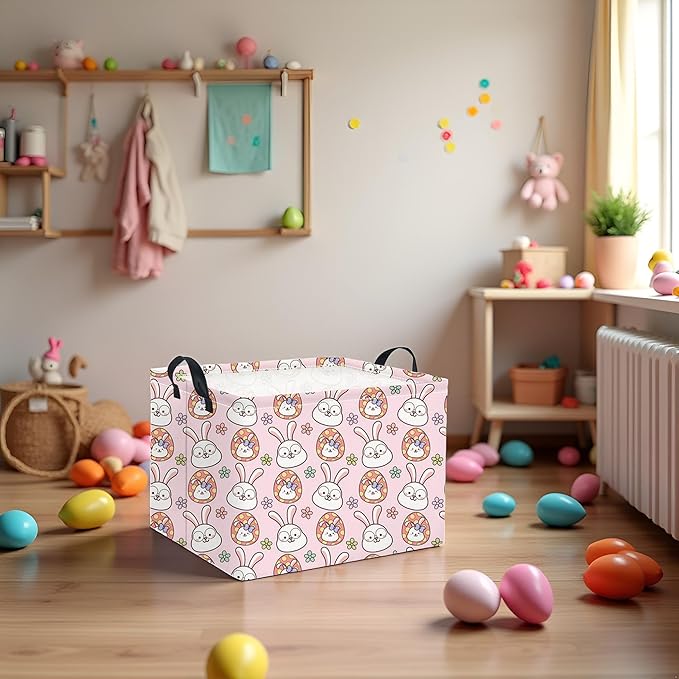 Easter Basket Bunny Pink Baby Girls Cute Kids Toy Storage Bin Organizer Shelf Book Rabbit Room Decor (Pink Rabbit)