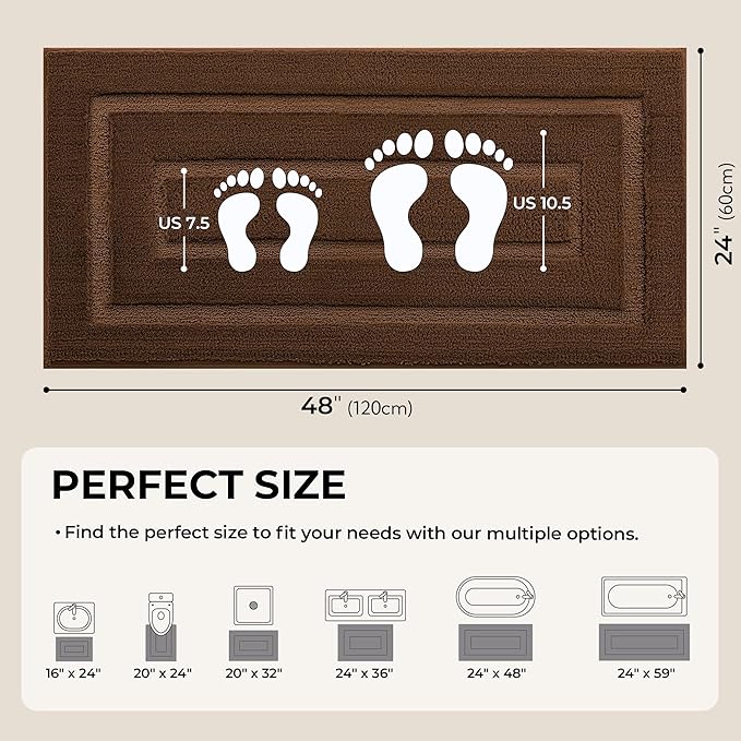GRANNY SAYS Bathroom Rugs Non Slip 24" x 48", Bath Mats for Bathroom, Super Soft and Water Absorbent, Microfiber Washable Bath Rugs for Bath Floor, Tub and Shower, Brown