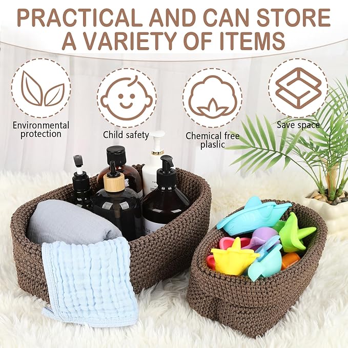 Ice Silk Thread Storage Basket 2-Piece Set - Large Capacity Breathable Organizer Box for All Crochet, Knitting Supplies and Craft Projects.（Khaki）
