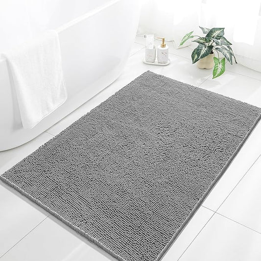 Gray Bathroom Rugs 40"x60" - Large Plush Chenille Non-Slip Runner Bath Mat - Absorbent, Washable, Soft Decor for Shower, Sink, Tub, Floor, Home Accessories