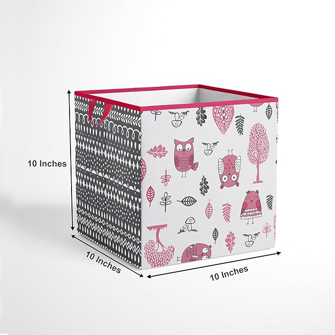 Bacati Owls Girls Cotton Storage Box Small, Pink/Grey