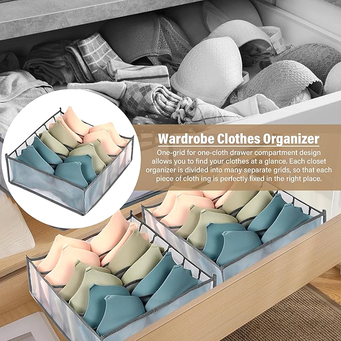 Wardrobe Clothes Organizer, Set of 2 Foldable Underwear Storage Boxes, Closet Divider Organizers for Bras Panties Scarves, Dorm Room Essentials for Girls