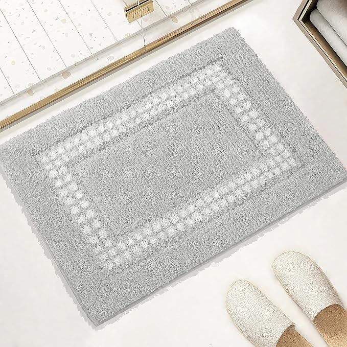 Gray Bathroom Rugs 18x24, Non Slip Washable Bath Mats,Super Soft Microfiber Bathroom Mats, Plush Fluffy Absorbent Bath Rugs for Sink Tub Basin Shower Floor
