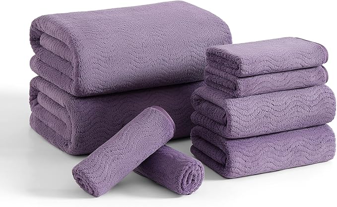 8 Piece Bath Towel Set |2 Oversized Large Bath Sheet,2 Hand Towels,4 Washcloths| Ultra Soft Cozy Bath Towel Set for Bathroom Hotel Gym Spa,Highly Absorbent Quick Dry Bathroom Towel Collections,Purple