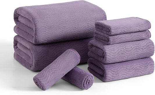 8 Piece Bath Towel Set |2 Oversized Large Bath Sheet,2 Hand Towels,4 Washcloths| Ultra Soft Cozy Bath Towel Set for Bathroom Hotel Gym Spa,Highly Absorbent Quick Dry Bathroom Towel Collections,Purple