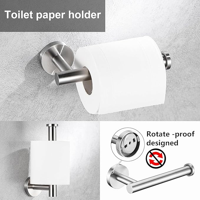 5 Pieces Brushed Nickel Bathroom Hardware Accessories Set, SUS304 Stainless Steel 24 Inch Bath Towel Bar Set, Round Bathroom Towel Holder Set, Towel Racks for Bathroom Wall Mounted