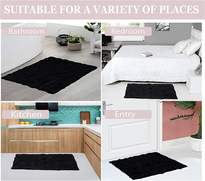 Home Weavers Bell Flower Collection 100% Cotton Tufted Bath Rugs, Extra Soft and Absorbent Bath Rugs, Non-Slip Bath Mats, Machine Washable, Bath Mats for Bathroom Floor and Tub, 30" Round, Black