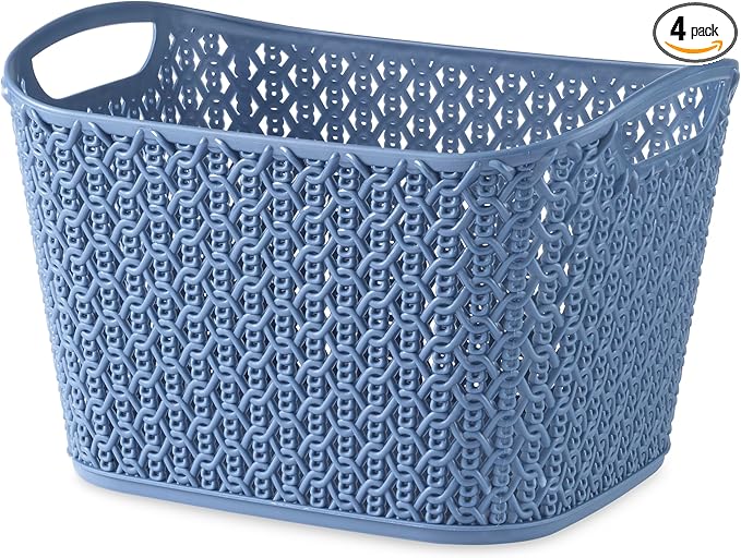 Whitmor Resin Form Tote Link Stitch, Small, DARK BLUE，4 Pack