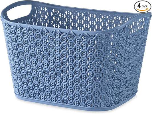 Whitmor Resin Form Tote Link Stitch, Small, DARK BLUE，4 Pack