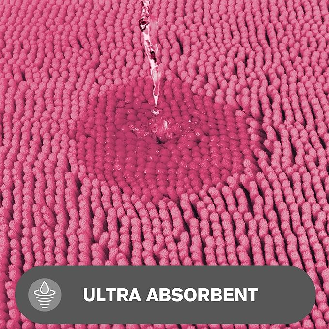 Hot Pink Bathroom Rugs Sets 2 Piece – Absorbent and Washable Bath Mat, Non-Slip, Thick Soft Chenille Bath Rugs for Bathroom Floor, Shower, Sink - 17" x 24"+20" x 32"