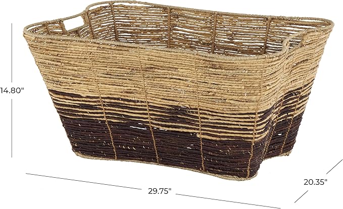 Deco 79 Seagrass Handmade Decorative and Functional Storage Basket Oversized Color Block Basket Organizer with Slot Handles, Basket for Storage 30" x 20" x 15", Brown