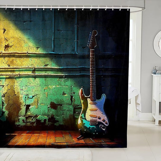 Guitar Bath Curtain Music Themed Guitar Shower Curtain for Stalls Bathtubs Guitar Instruments Print Bathroom Shower Curtain Set Ultra Soft Decor Musical Pattern Waterproof Bathroom Curtains 72x84 Inch