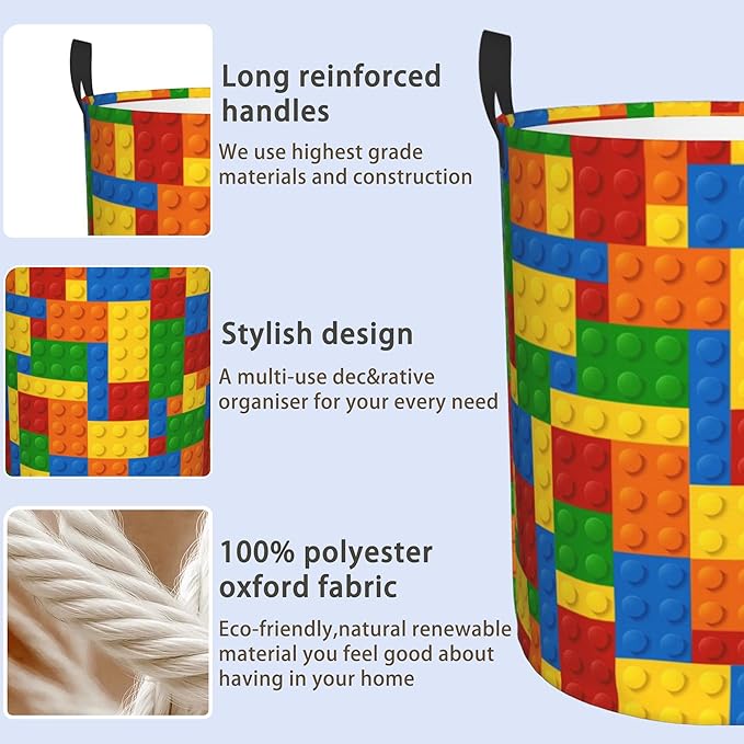 Laundry Basket, Dirty Clothes Basket, Foldable Waterproof Oxford Cloth Storage Basket for Bedroom, Bathroom, Clothes,Large Storage Basket Home Decoration(Colorful Building Blocks)