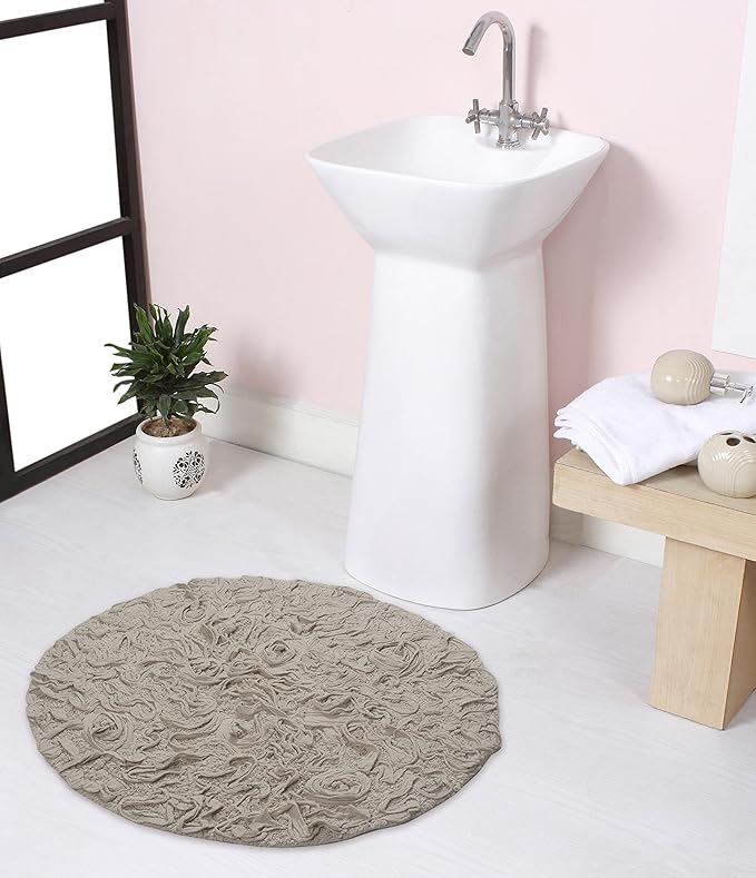 Home Weavers Bell Flower Collection 100% Cotton Tufted Bath Rugs, Extra Soft and Absorbent Bath Rugs, Non-Slip Bath Mats, Machine Washable, Bath Mats for Bathroom Floor and Tub, 22" Round, Linen