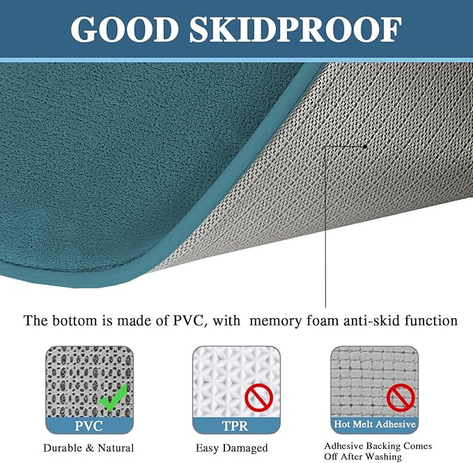 H.VERSAILTEX Bath Mat Memory Foam Set Bathroom Rug Set Flannel Velvety Bath Mat Luxury Extra Soft and Absorbent Non Slip Rugs for Bathroom/Bedroom Washable(2 Pack- 20"x 32"/ 17"x 24", Dark Teal)
