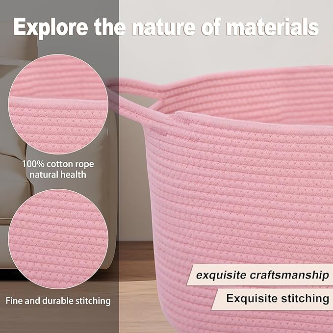 Laundry Baskets Woven Cotton Rope Laundry Hamper with Handles for Decor Storage of Dirty Clothes,Toys and Blankets in Bathroom,Baby Room and Living Room