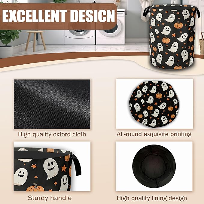 Laundry Hamper,Halloween Pumpkins Ghosts Collapsible Laundry Baskets Waterproof Oxford Cloth With Handles,Clothes Storage Bucket Toy Organizer For Bathroom/Nursery/Bedroom 16" x 20.8"