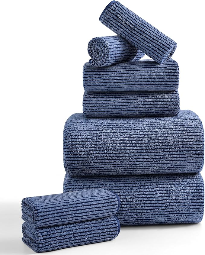 8-Piece Premium Towel Set for Bathroom|2 Oversized Large Bath Sheet,2 Hand Towels,4 Washcloths|Soft Cozy Highly Absorbent Fast Dry Microfiber Shower Towel Set for Hotel Bathroom Essentials,Navy Blue