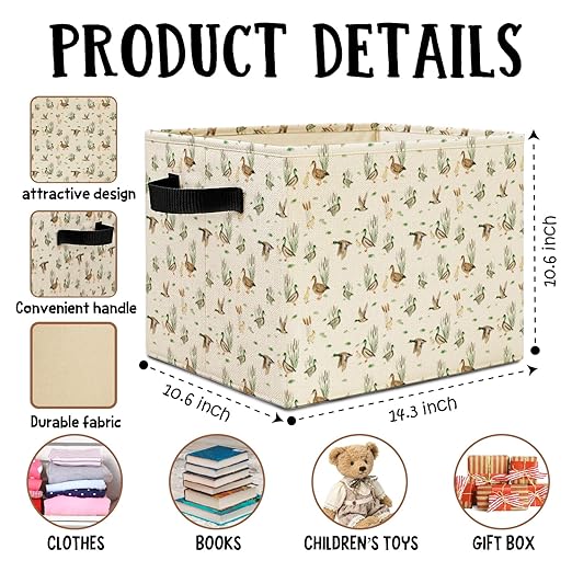 Mallard Duck Nursery Storage Bins Box with Handles, Rustic Country Duck and Duckling Laundry Basket Hamper Collapsible Clothes Toys Organizer for Kids Boys Room Playroom Bathroom