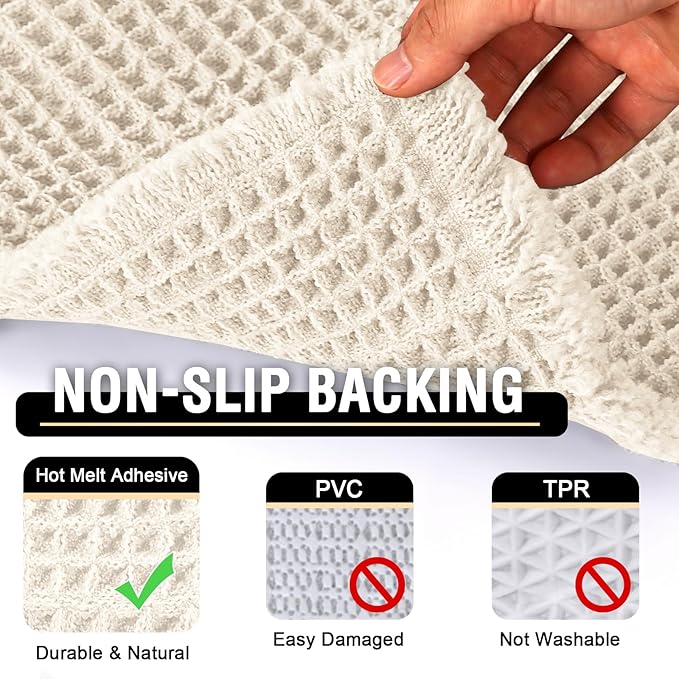 H.VERSAILTEX Waffle Bath Mat Super Absorbent Bathroom Mats Non Slip Bath Rugs for Bathroom Floor Machine Washable Ultra Soft Bathroom Rugs for Beside Tub, (32 x 20 Plus 24 x 60 - Inches, Ivory)