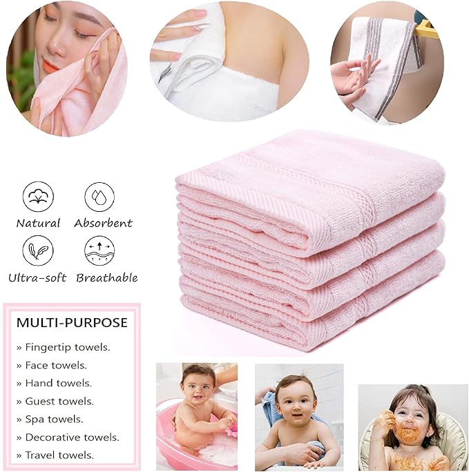 4 Pcs Pink Fingertip Towels for Bathroom - 11 x 18 Inches, Extra Absorbent and Soft Terry Towels for Sensitive Skin, Quick Dry