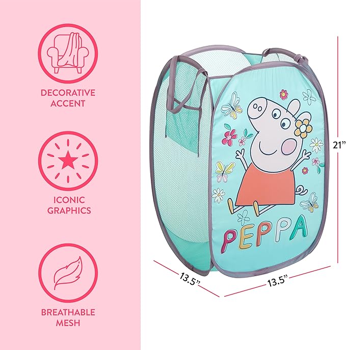 Peppa Pig Collapsible Laundry Basket, Lightweight Clothes Storage Organizer, Foldable Hamper for Bedroom & Playroom