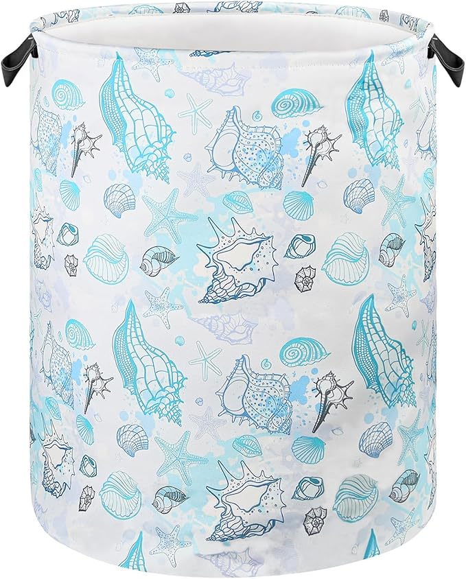 Beach Laundry Basket for Ocean Room Decor Coastal Sea Nursery Hamper Gift for Kids Boys Bin for Bathroom Bedroom Dorm, 17.71"x13.77"