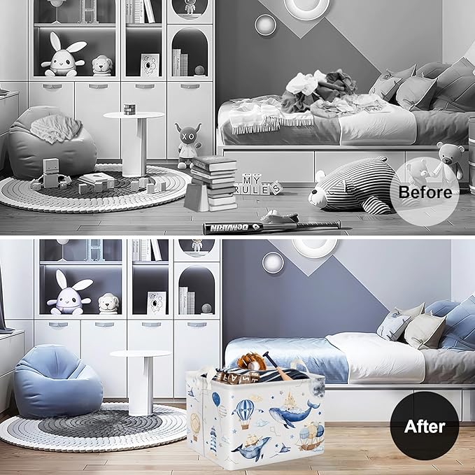 Clastyle Flying Whales Turtle Baby Storage Basket Large Sea Animal Boy Girl Book Gift Toy Bin Collapsible Bedroom Kid Clothes Nursery Hamper