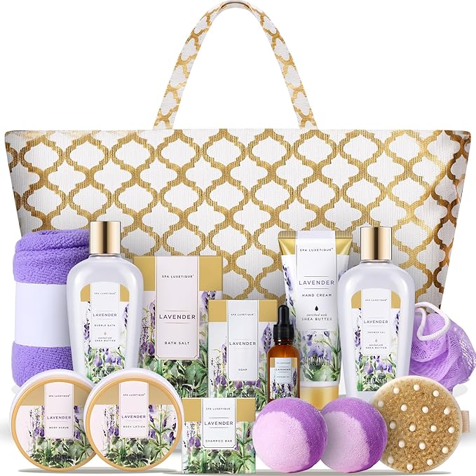 Spa Luxetique Gifts for Women 15PCS Lavender Gift Baskets for Women Bath and Body Gift Set Bath Sets for Her Skin Care Sets Anniversary Valentine Gifts for Women Wife Girlfriend Grandma Sister