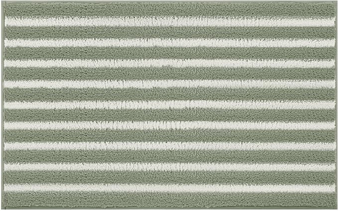 GRANNY SAYS Striped Bathroom Rugs Non Slip, 20" x 32", Bath Rugs for Bathroom Washable, Bath Mats for Floor, Microfiber Bath Mat for Tub, Absorbent Bath Rugs for Shower Room, Sage Green