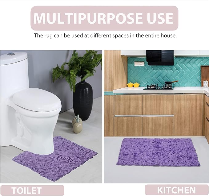 Home Weavers Bell Flower Collection 100% Cotton Tufted Bath Rugs, Extra Soft and Absorbent Bath Rugs, Non-Slip Bath Mats, Machine Washable, Bath Mats for Bathroom Floor and Tub, 21"x54" Runner, Purple