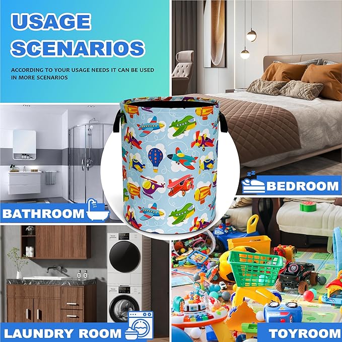 Airplane Laundry Basket Oxford Cloth Hot Air Balloon Laundry Hamper With Handle Foldable Portable Clothes Storage Basket 18.9 X 16.5 Inch Storage Bag For Laundry Room/Bathroom/Bedroom/Dormitories