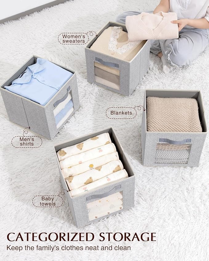 Linen Closet Organizers and Storage - 6 Pack Cube Storage Bins with Handle, Fabric Storage Bins for Shelves, 11 inch Bins for Organization, Cubes Organizer for Home, Blended