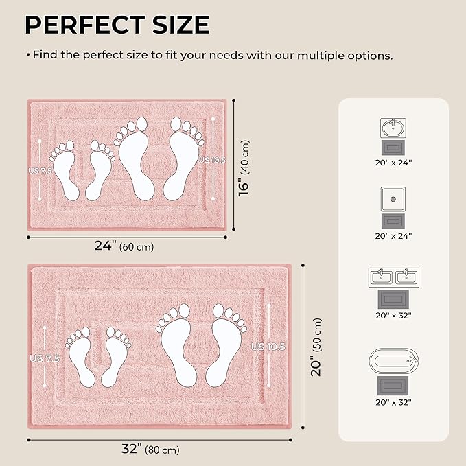 GRANNY SAYS Bathroom Rugs Sets 2 Piece,Soft Bath Mats for Bathroom, Bath Rugs Non Slip Washable, Absorbent Bath Rug for Tub, Shower & Toilet, Bath Mat Set, Pink 20" x 32" + 16" x 24"