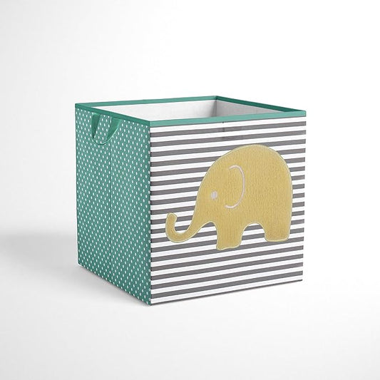 Bacati - Small Storage Tote Elephants Mint/Yellow/Grey 10 x 10 x 10 inches