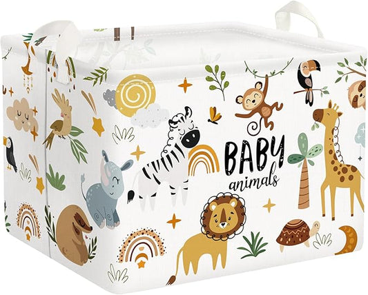 Clastyle Cute Forest Animal Laundry Basket Elephant Lion Kids Clothes Book Storage Basket Gift Toy Box for Bedroom Decor,Brown,40x30x30 cm