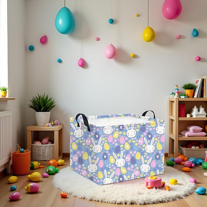 Rectangular Storage Basket for Kids & Baby - Cute & Functional Toy Storage Bin, Organizer, Shelf or Book Basket - Easter Room Decor with Flower & Easter Egg Design